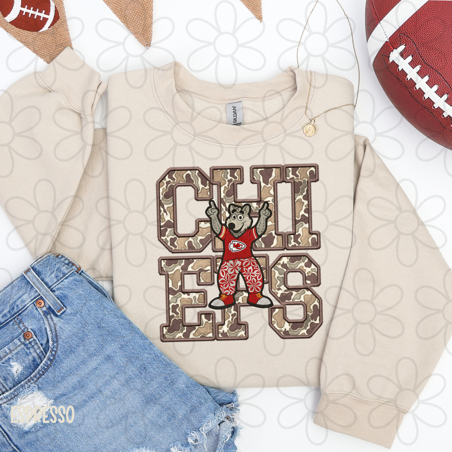 Camo Football Teams Mascot (Multiple Options) Kids Completed Tee