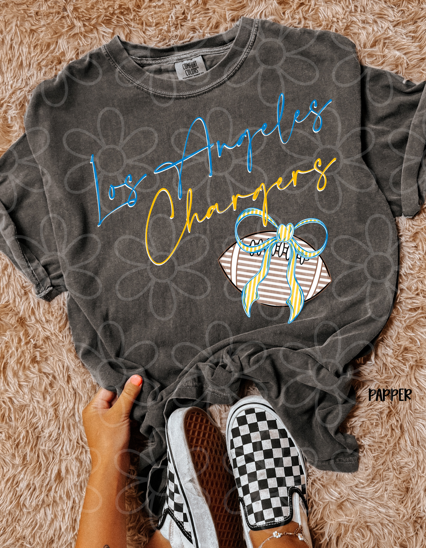 Sports Teams Striped Football Bow (Multiple Options) Kids Completed Tee