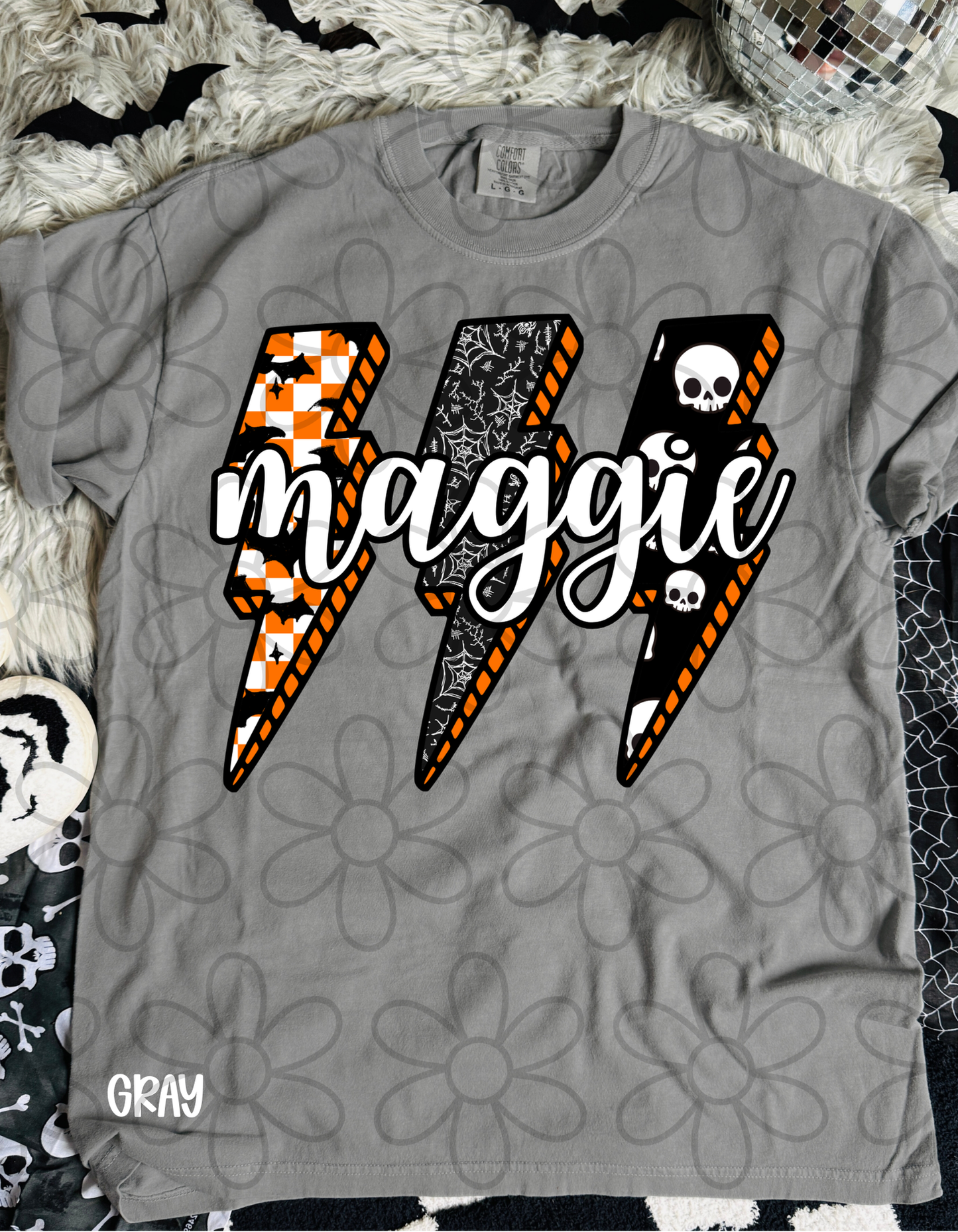 Halloween Lightning Bolts Custom Name Completed Tee