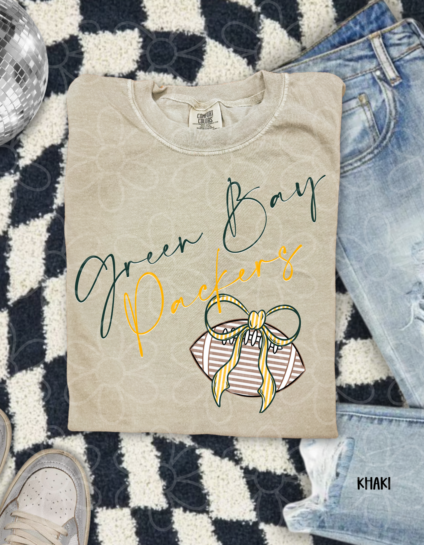 Sports Teams Striped Football Bow (Multiple Options) Kids Completed Tee