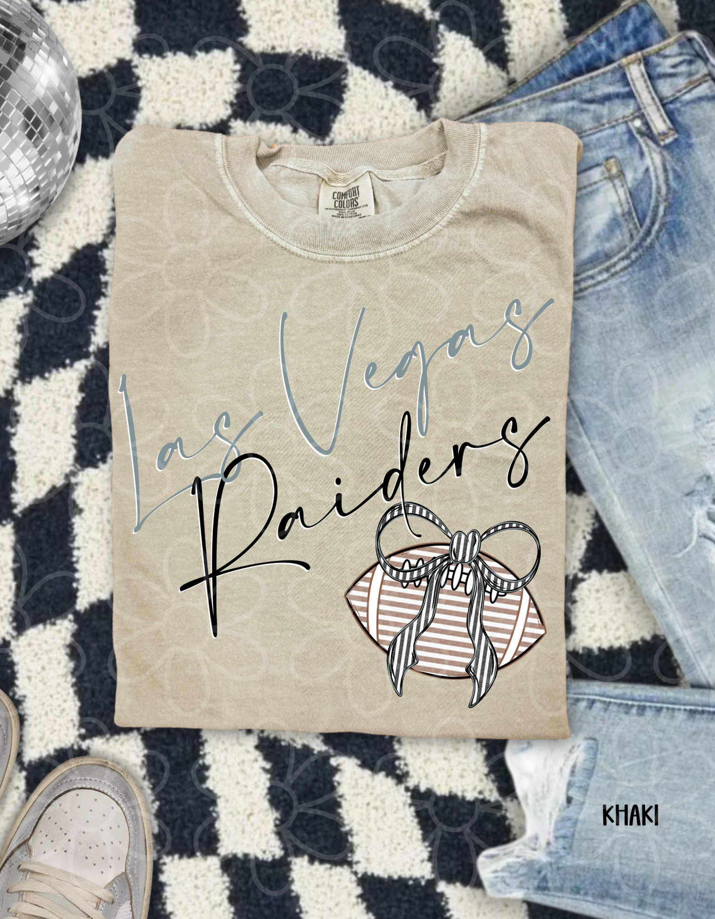 Sports Teams Striped Football Bow (Multiple Options) Completed Tee