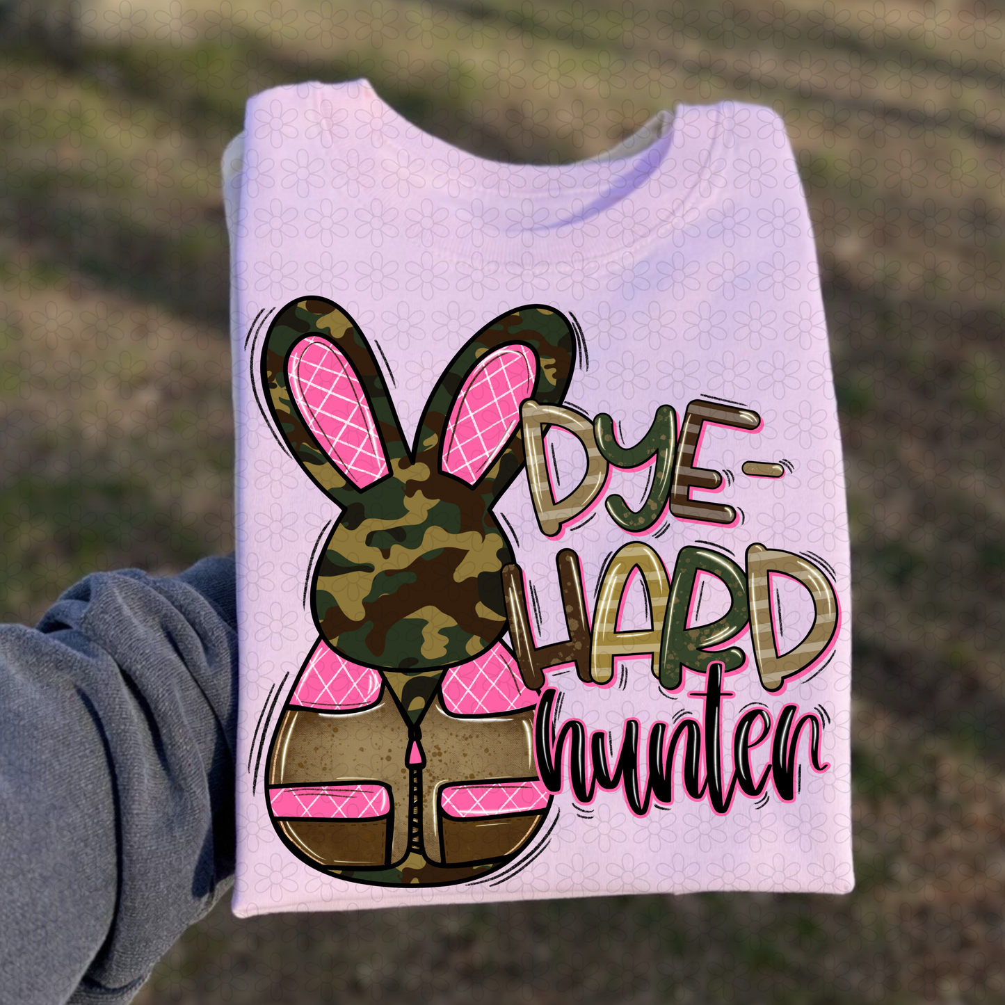 Pink Camo Bunny Dye Hard Hunter DTF Transfer