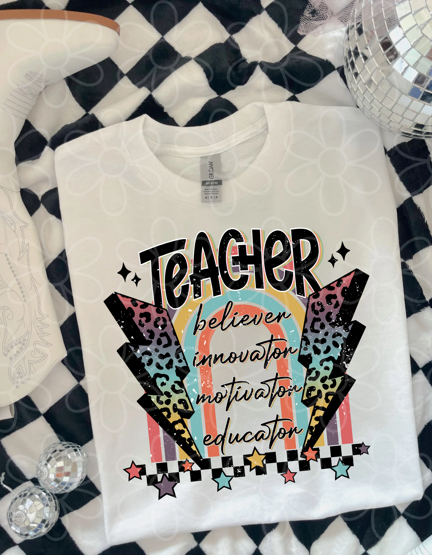 Lightening Bolts Teacher Believer DTF Transfer