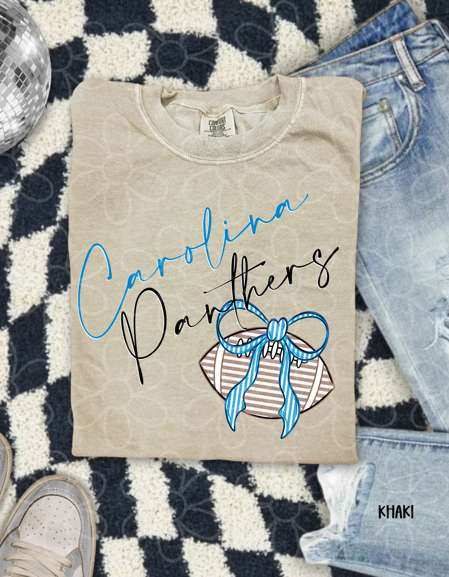 Sports Teams Striped Football Bow (Multiple Options) Completed Tee