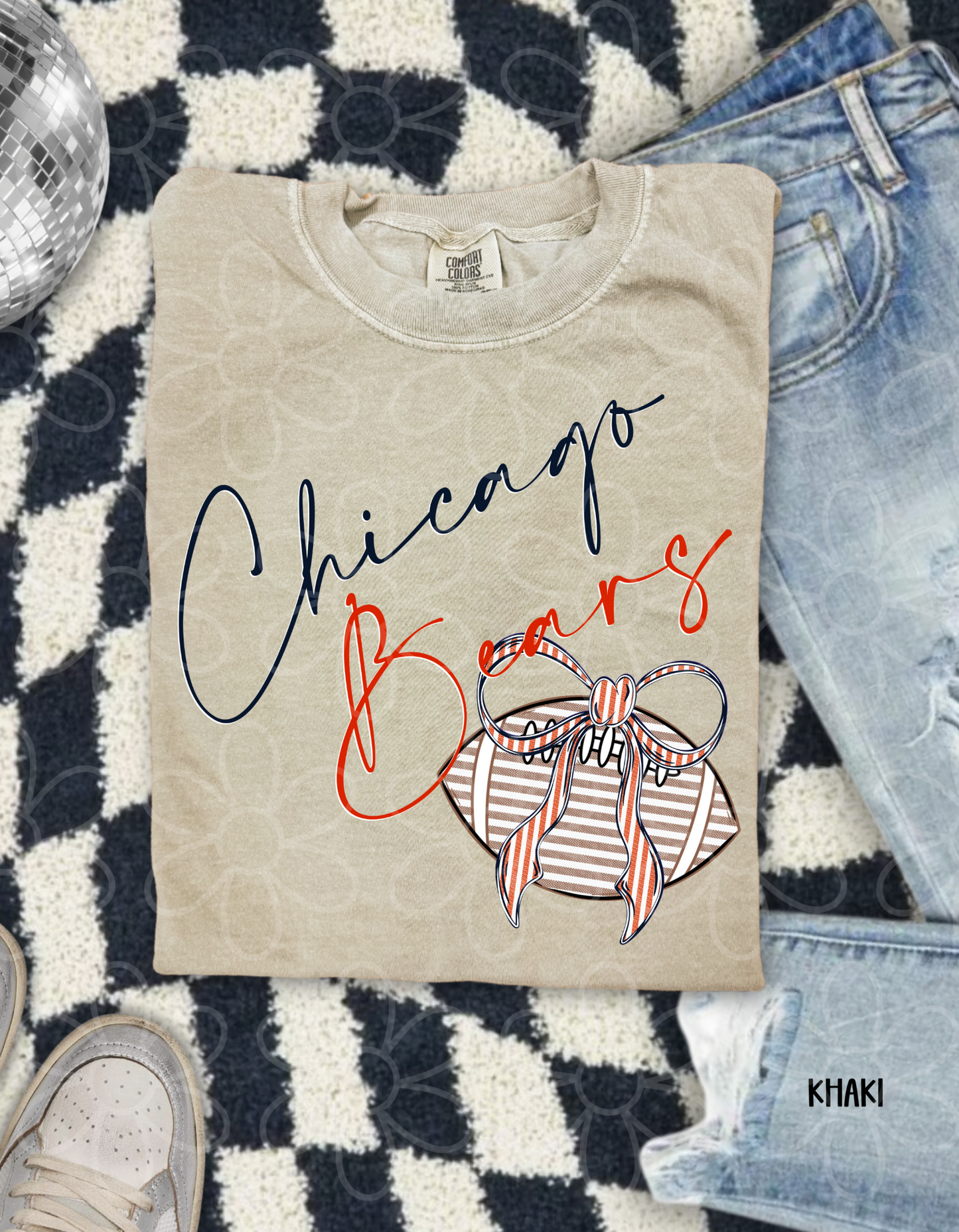 Sports Teams Striped Football Bow (Multiple Options) Completed Tee
