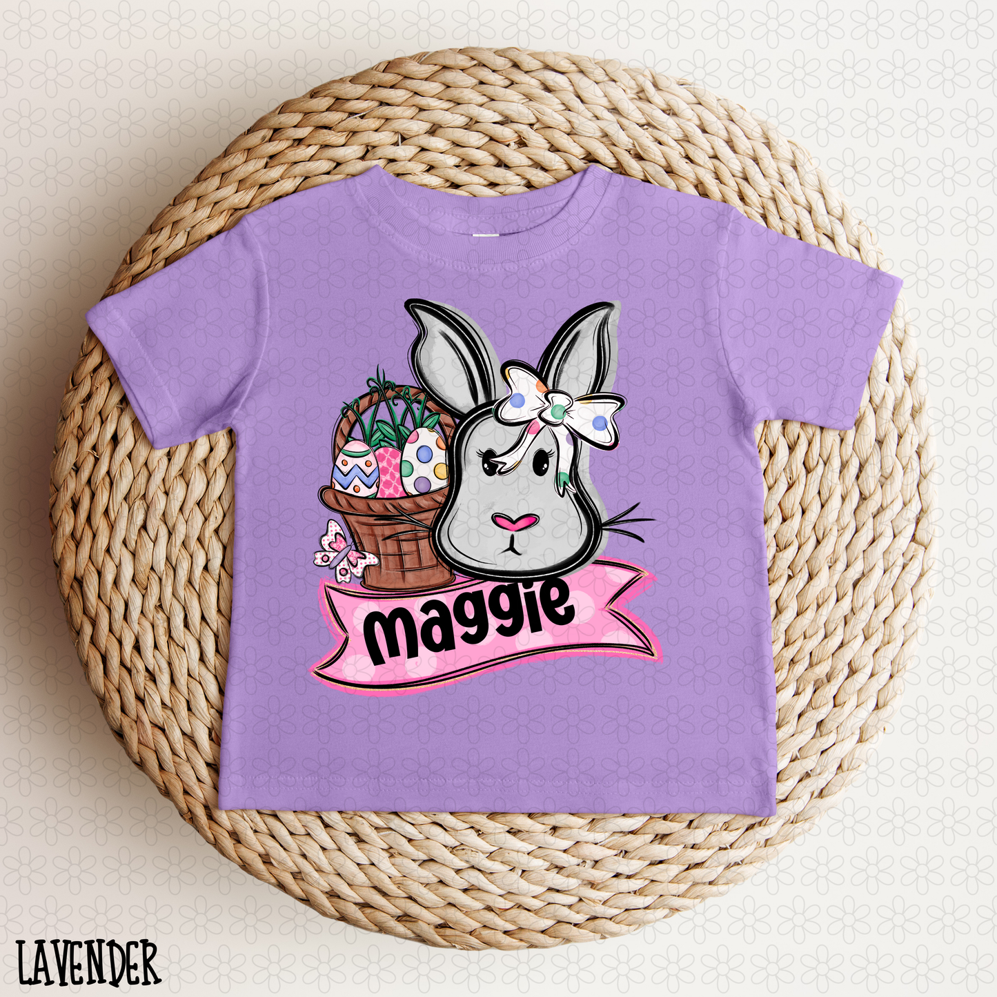 Bunny and Basket Custom Name Girl DTF Transfer