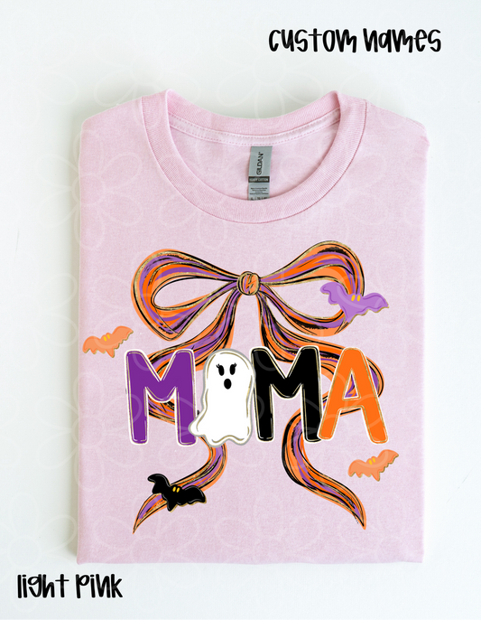 Halloween Coquette Bow Custom Names Kids Completed Tee