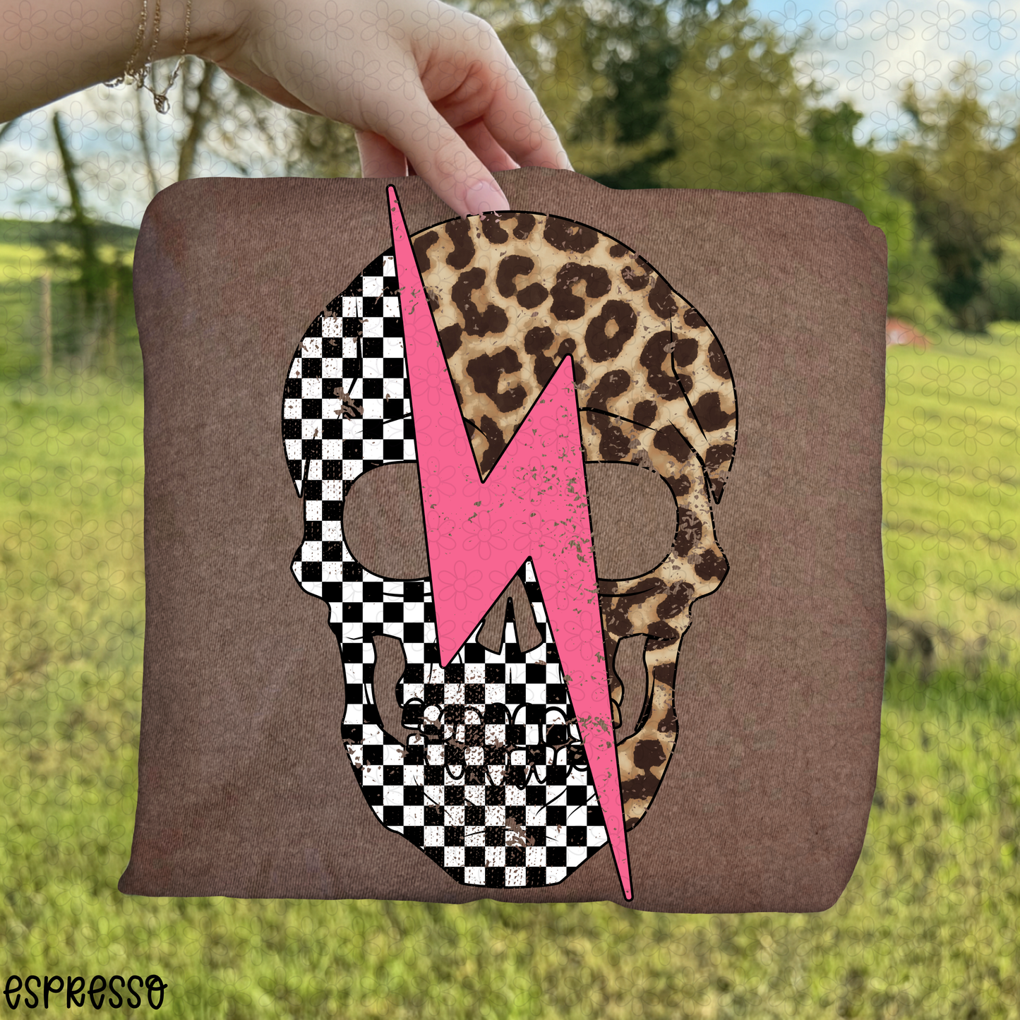 Checkered Leopard Skull DTF Transfer