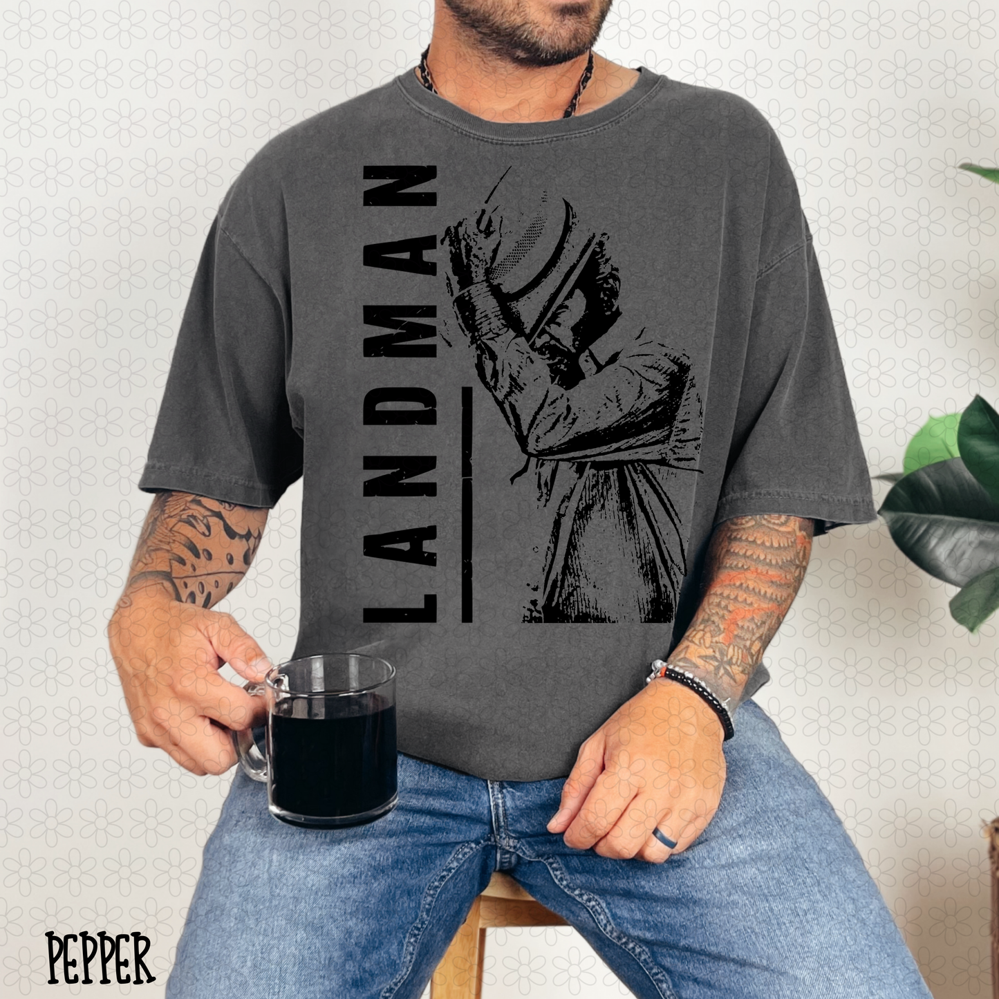 Black Distressed Landman DTF Transfer