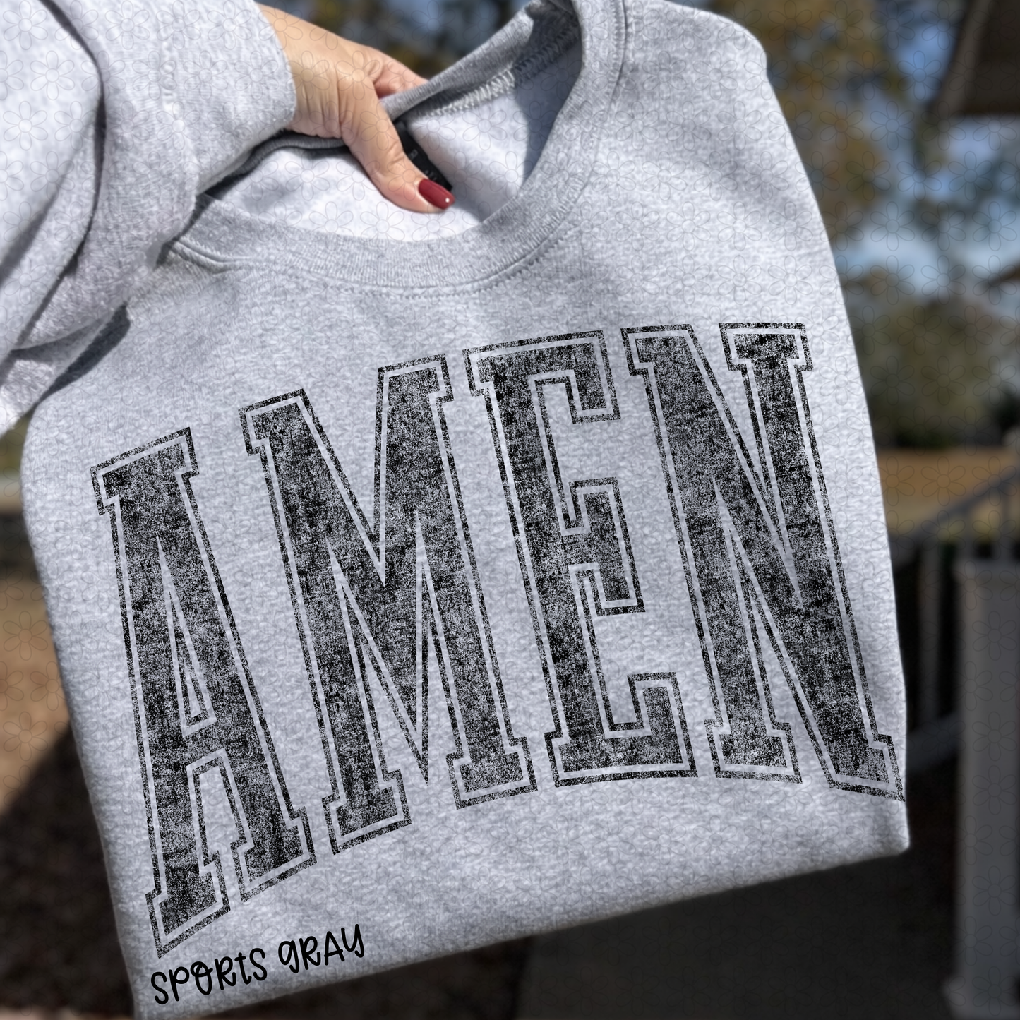 Black Grey Distressed Amen DTF Transfer