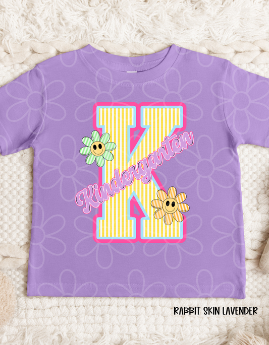 School Grades Stripes And Flowers Kids Completed Tee