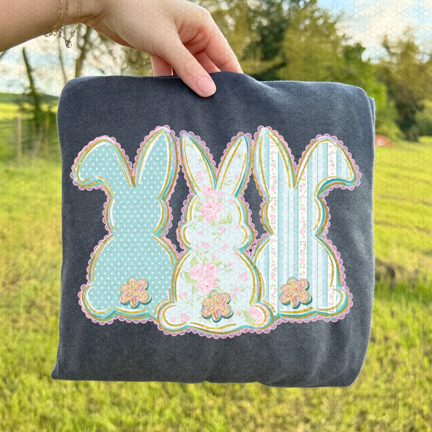 Floral Laced Bunnies DTF Transfer