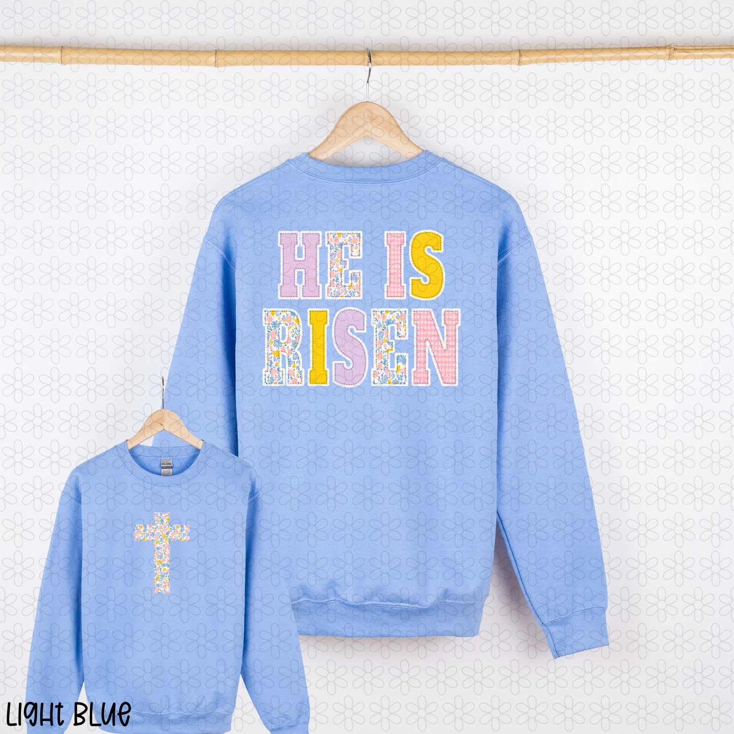 Purple Floral Gingham He Is Risen DTF Transfer