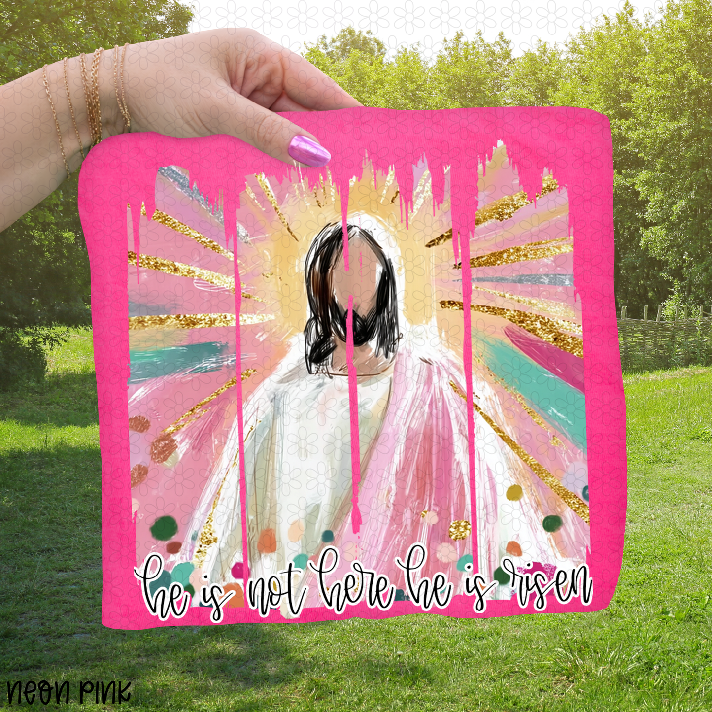Watercolor Gold Glitter He Is Not Here He Is Risen DTF Transfer