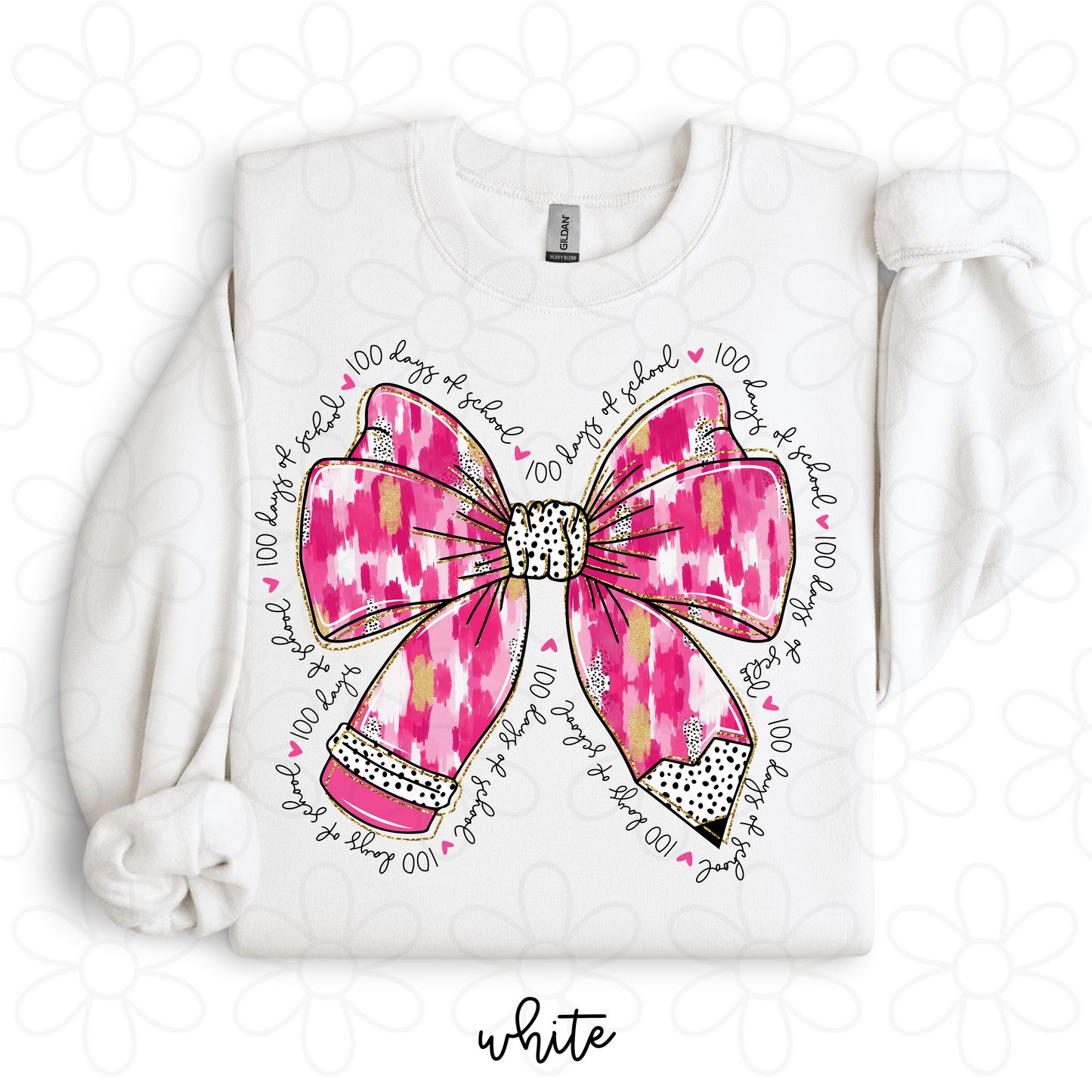 100 Days Of School Pink Pencil Bow Kids Completed Tee