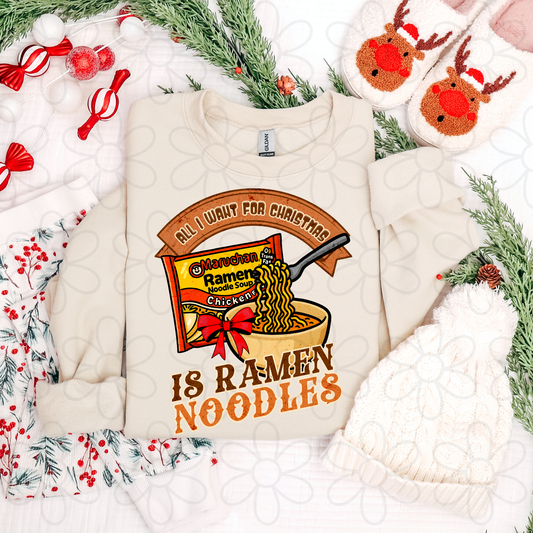 All I Want For Christmas Is Ramen Noodles Kids Completed Tee
