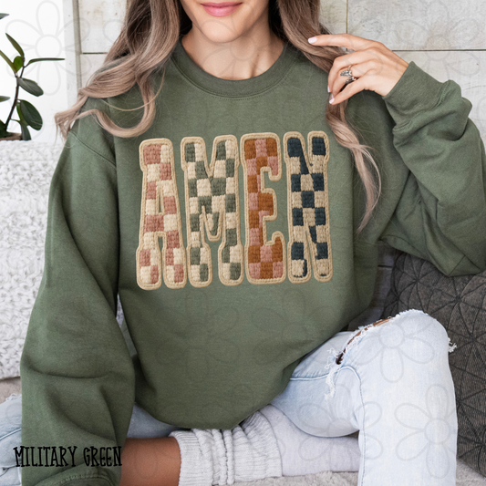 Amen Checkered Faux Stitch DTF Transfer