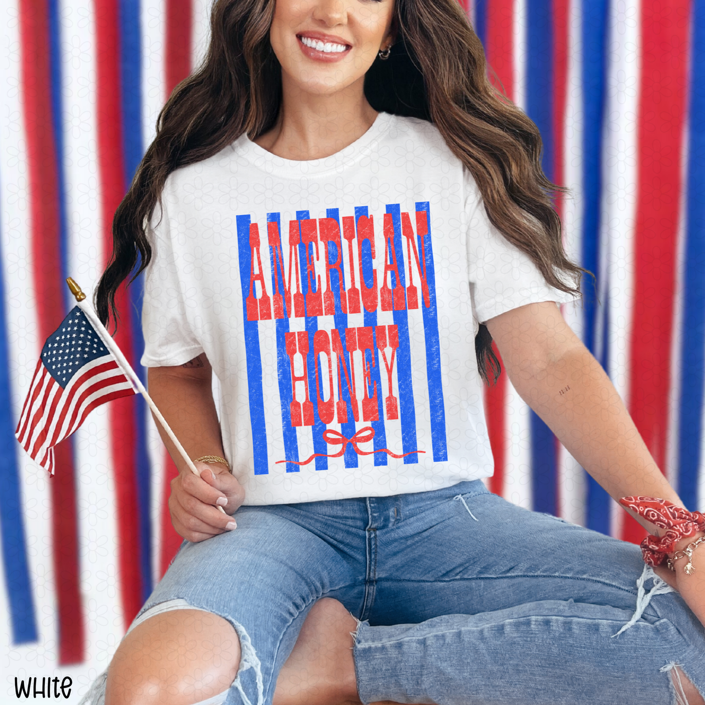 American honey- Red -Blue stripes DTF Transfer