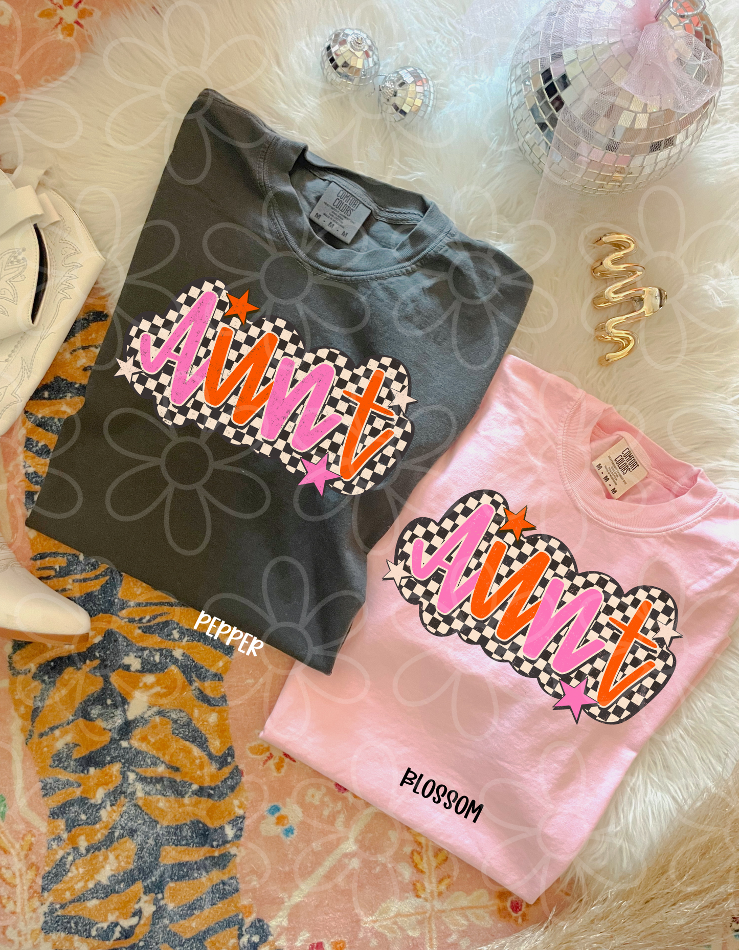 Aunt Pink & Orange Checkered Completed Tee