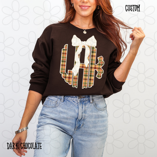 Autumn Plaid Lace Bow Custom Monogram DTF Transfer