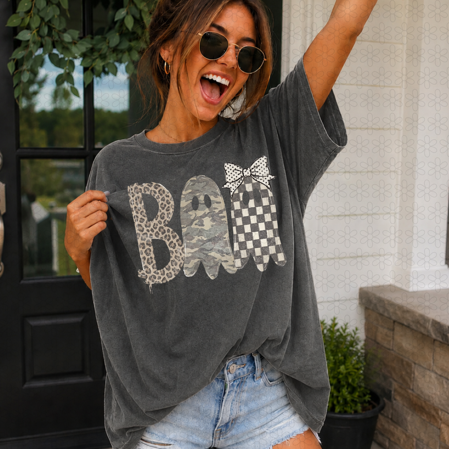 BOO Leopard camo checkered print DTF Transfer
