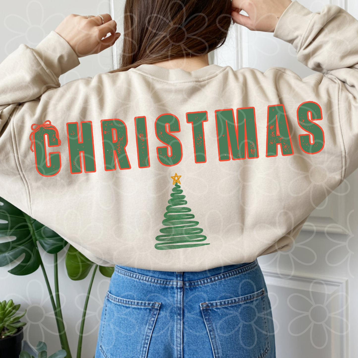 Back Distressed Christmas Bow Tree Completed Tee