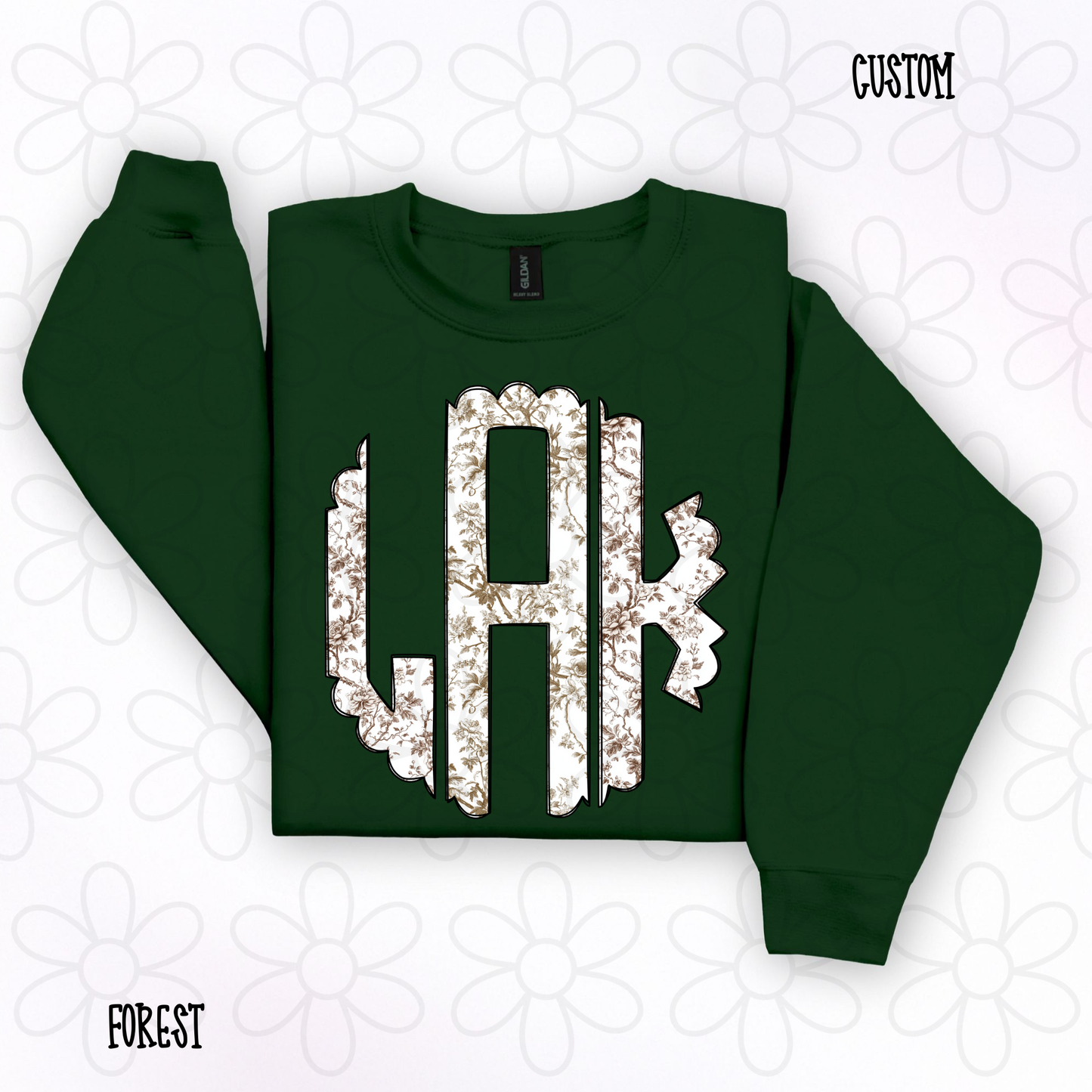 Beige Toile Custom Monogram DTF Transfer