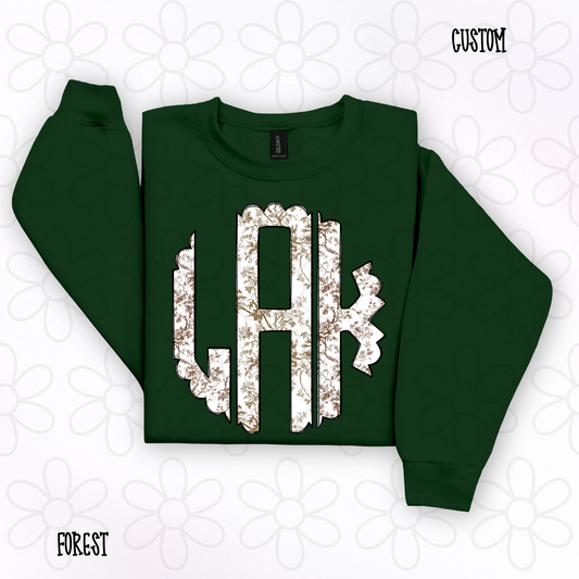 Beige Toile Custom Monogram DTF Transfer