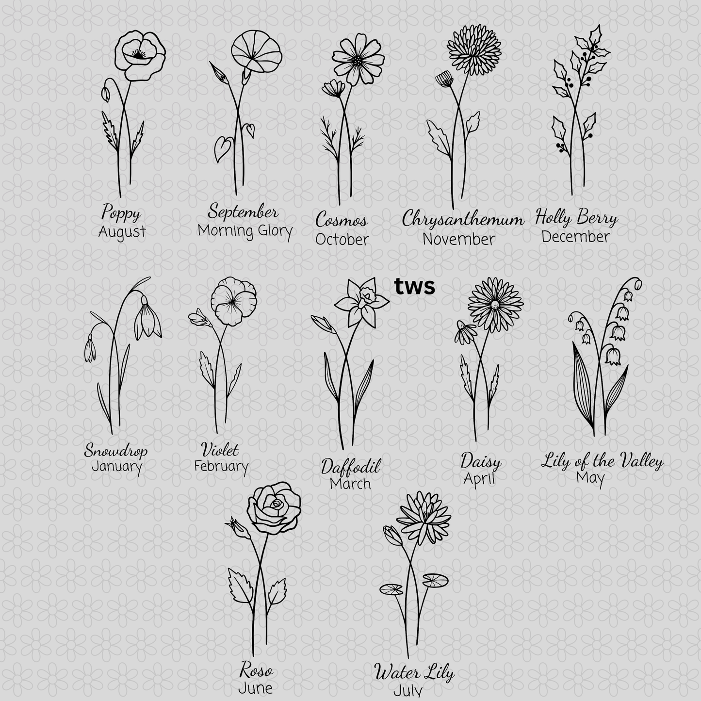 Birth Month Custom Flowers DTF Transfer