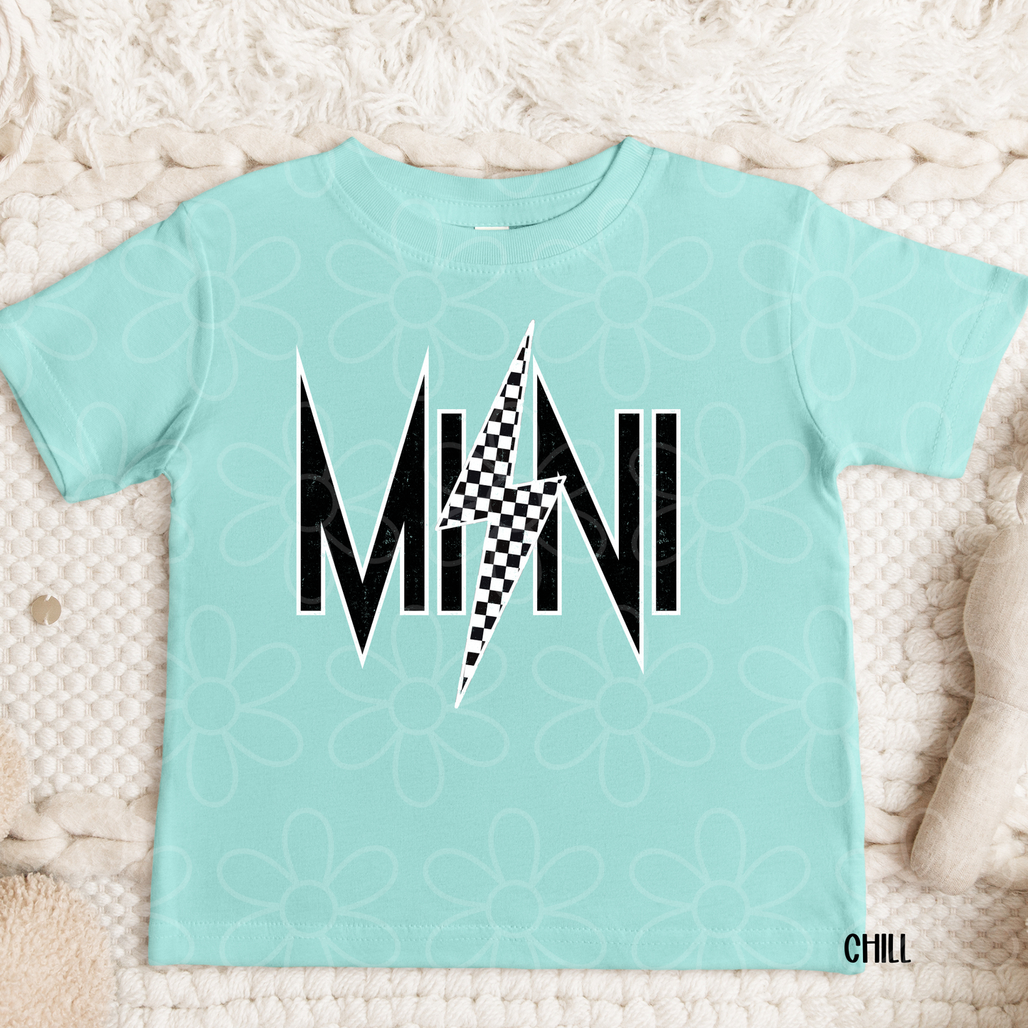 Black Mini Checkered Lightning Bolt Kids Completed Tee