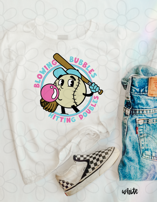 Blowing Bubbles Hitting Doubles Kids Completed Tee