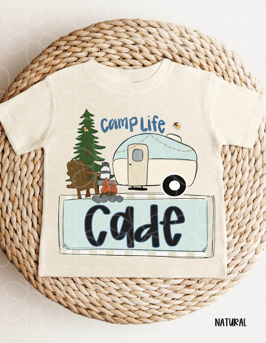 Blue Camp Life Custom Name Kids Completed Tee