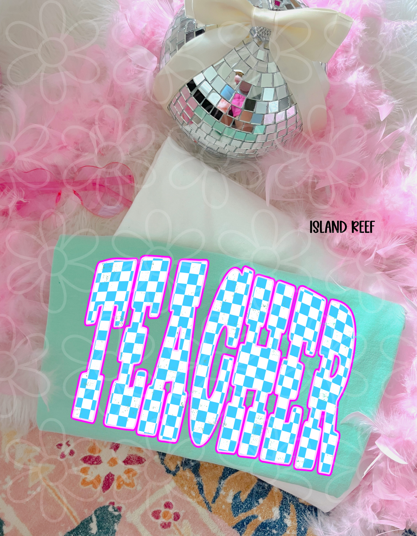 Blue Checkered Teacher Completed Tee