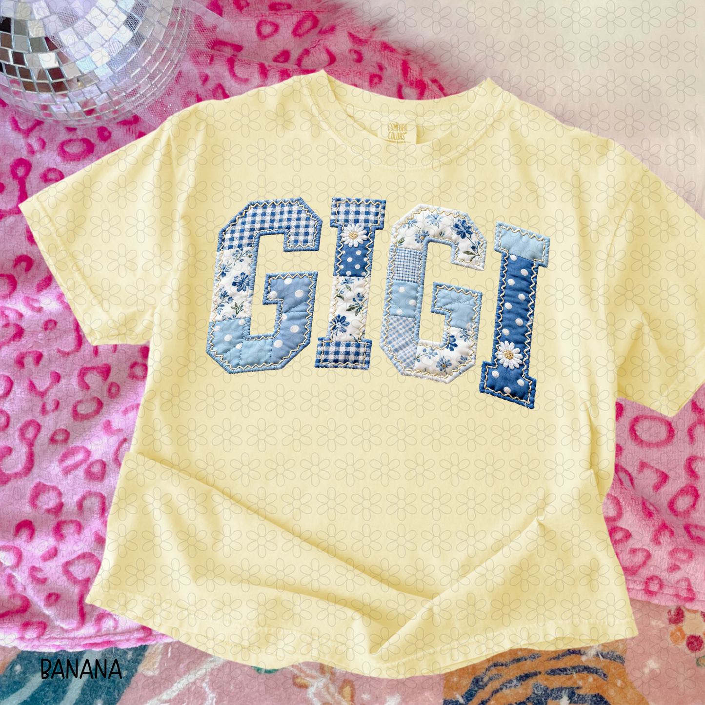 Blue Patchwork GIGI DTF Transfer