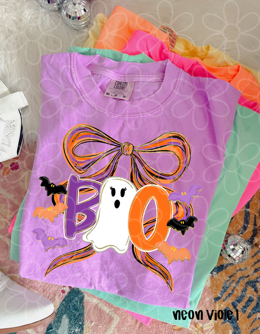 Boo Coquette Bow And Bats Kids Completed Tee