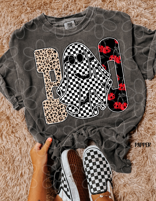 Boo Patterns Checkered Ghost Kids Completed Tee