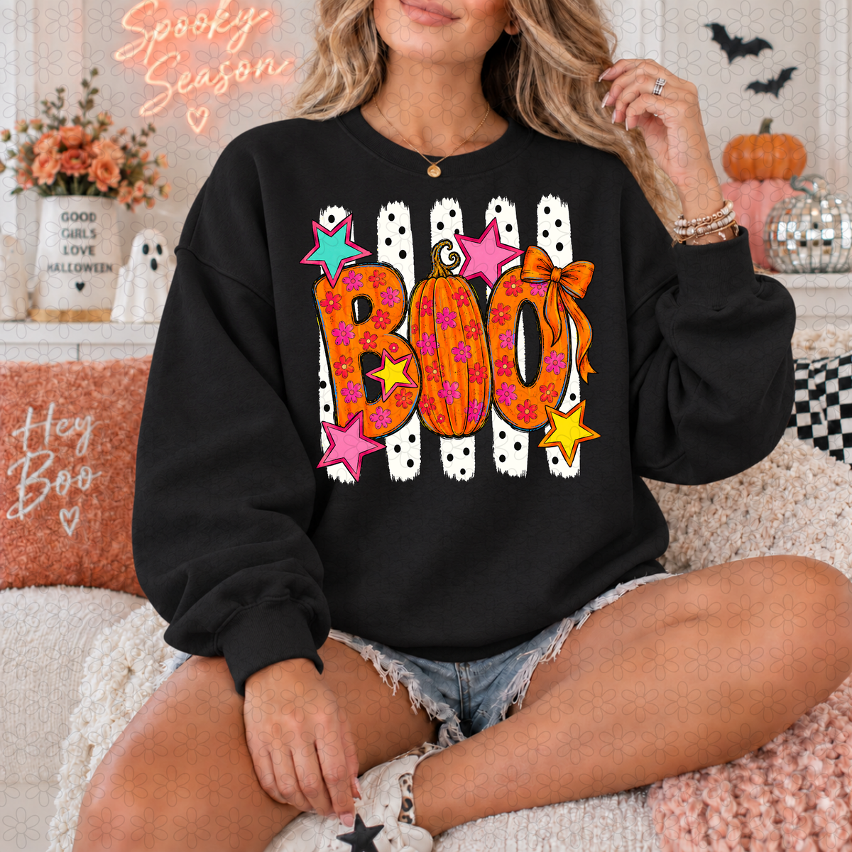 Boo Flower Star Pumpkin DTF Transfer