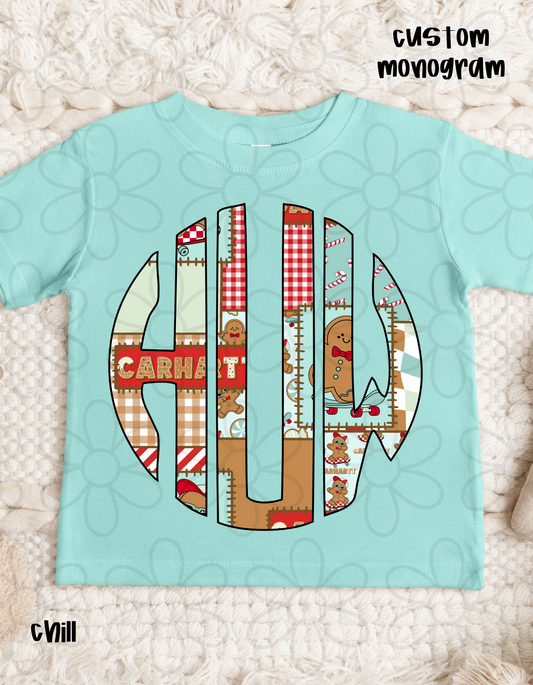 Boy Carhartt Gingerbread Custom Monogram Kids Completed Tee