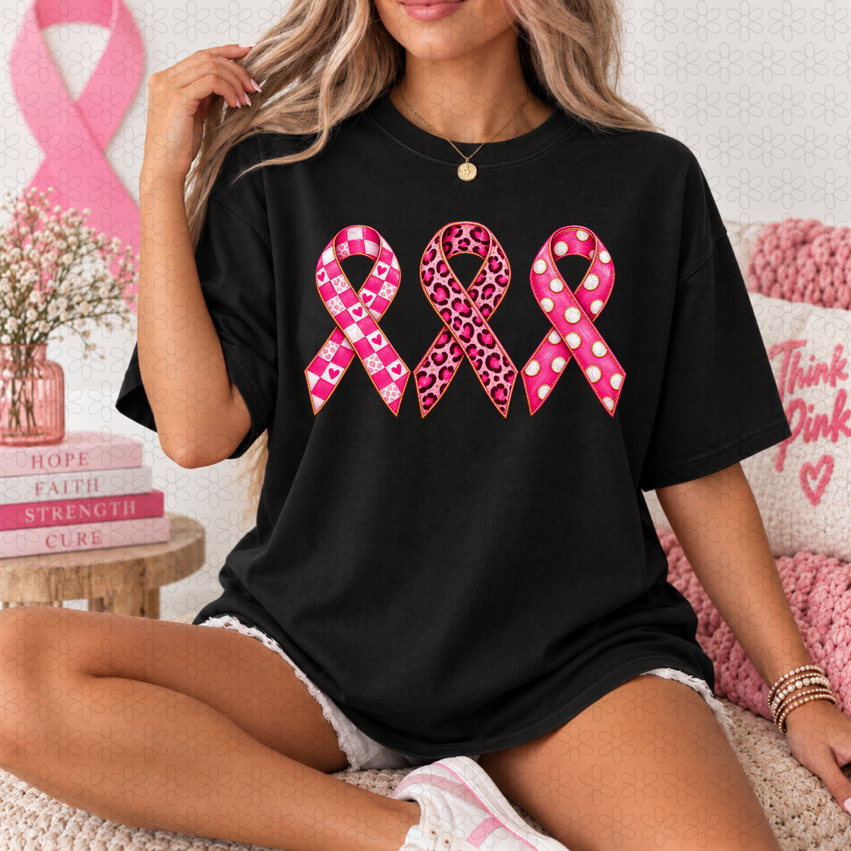 Breast Cancer Awareness Ribbon College DTF Transfer