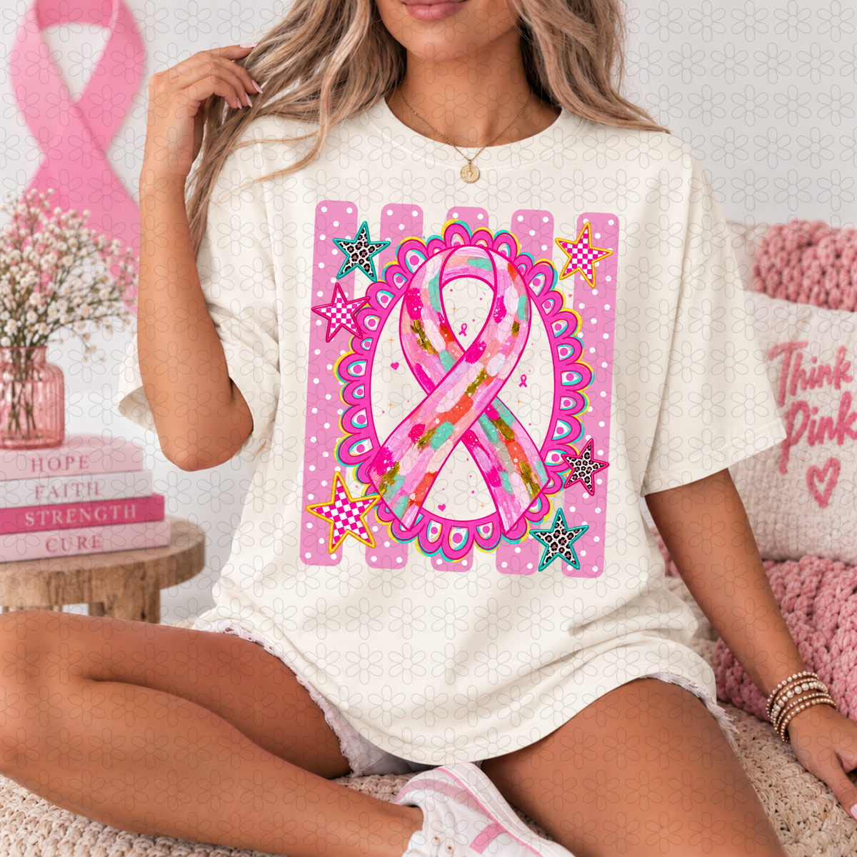 Breast Cancer Star Ribbon DTF Transfer