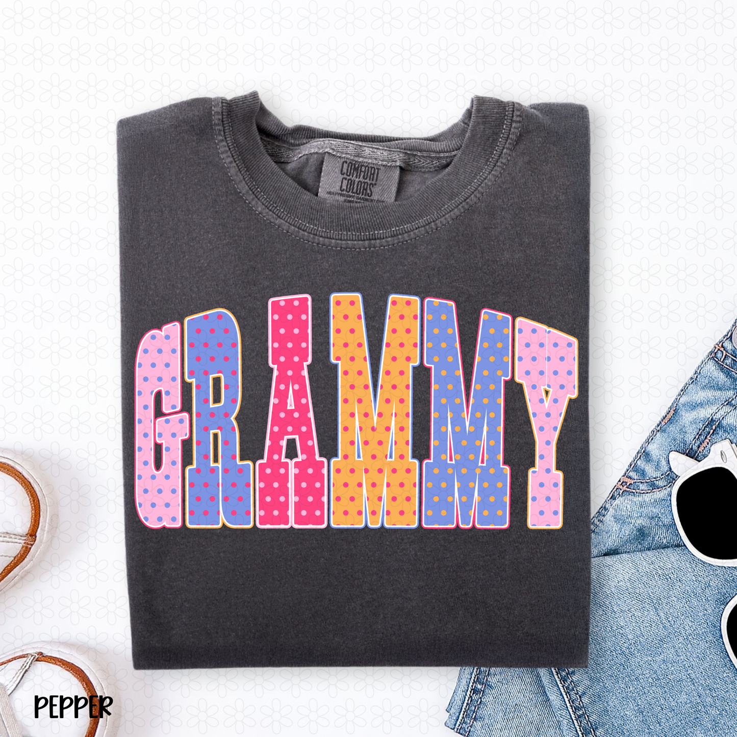 Bright Polka Dot Grammy DTF Transfer