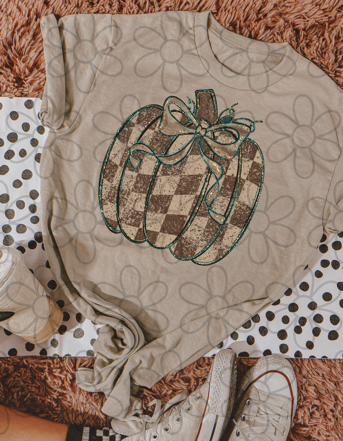 Brown Checkered Pumpkin DTF Transfer