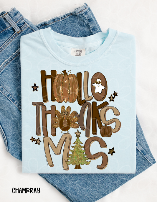 Brown Hallothanksmas DTF Transfer