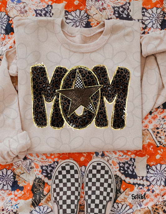 Brown Leopard Gold Star Mom Completed Tee