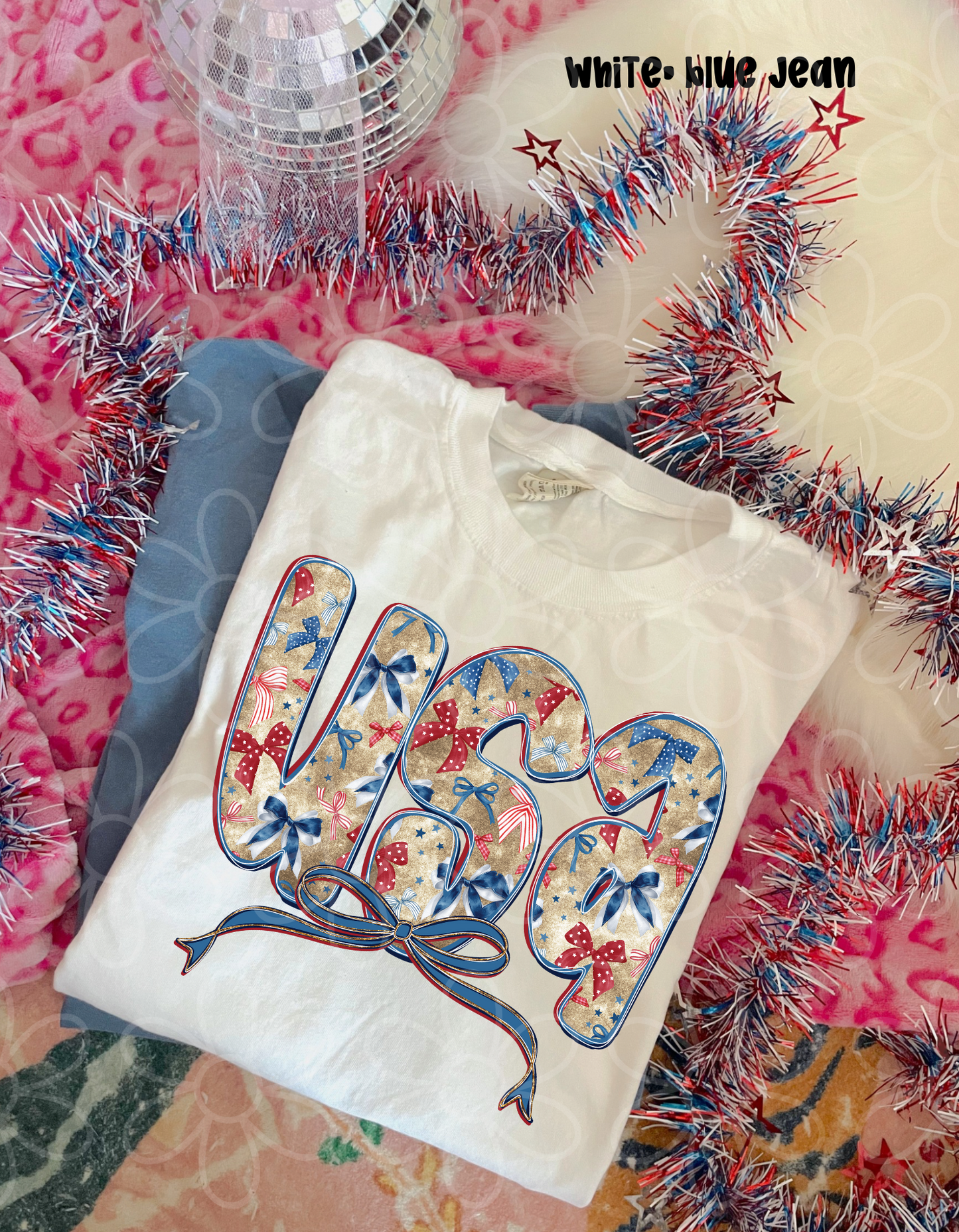 Western USA Coquette Bows Completed Tee