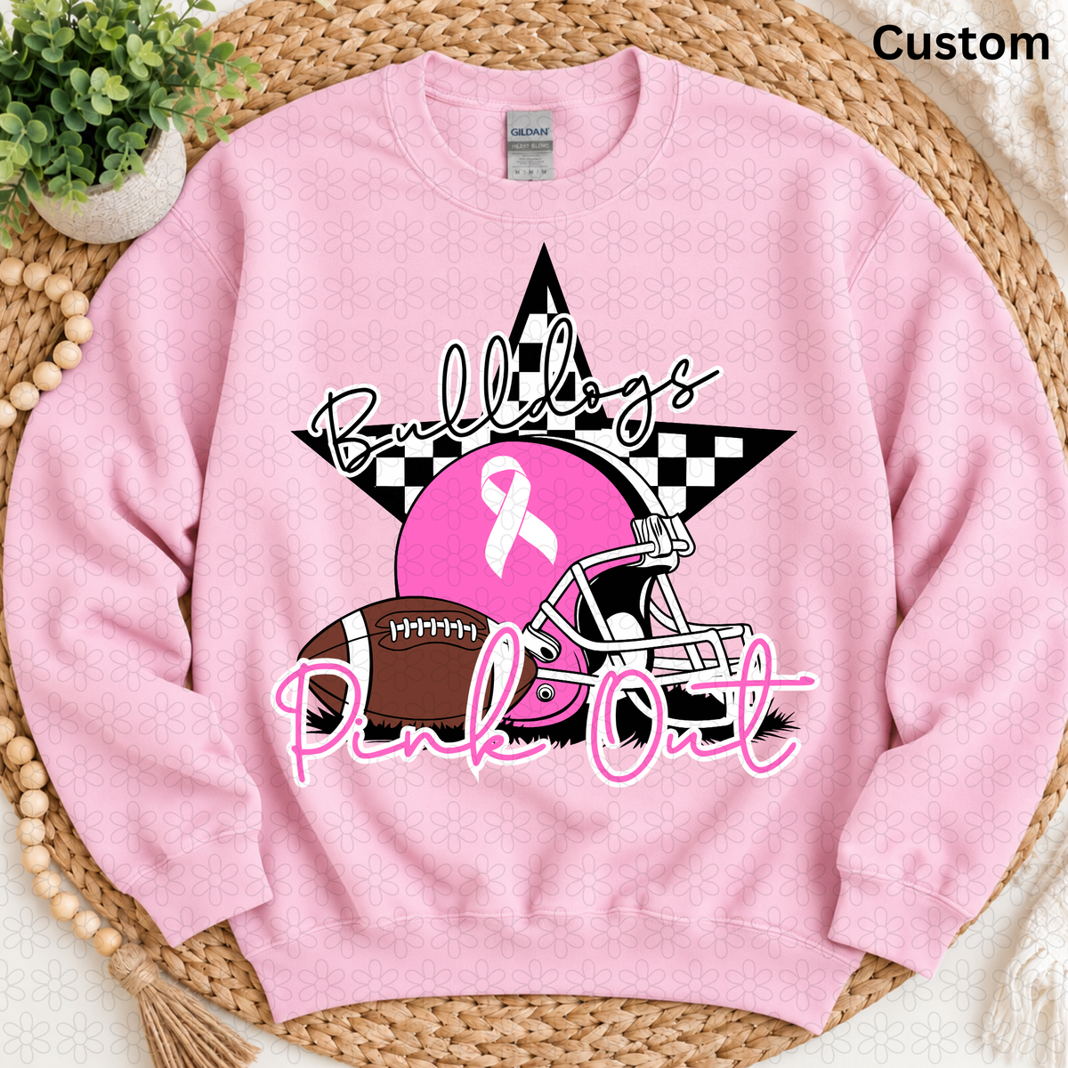 CUSTOM Pink Out Checkered Football Helmet DTF Transfer