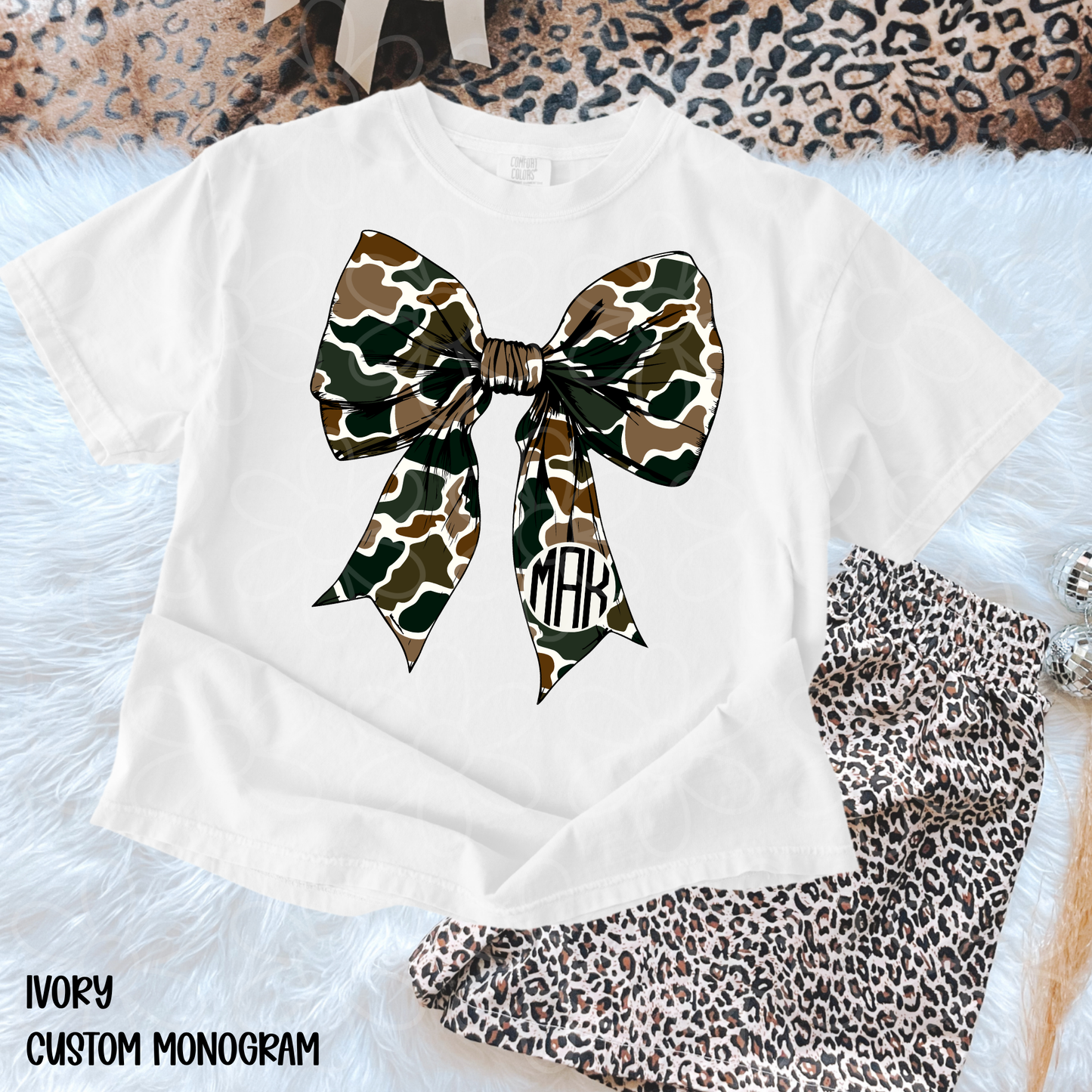 Camo Bow Custom Monogram Kids Completed Tee