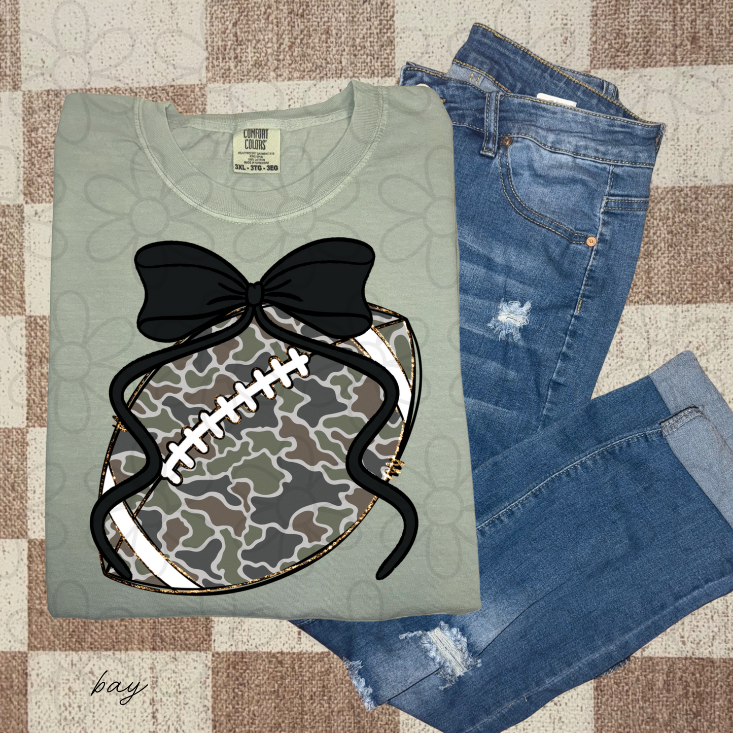 Camo Football Colorful Bows (Multiple Options) Completed Tee
