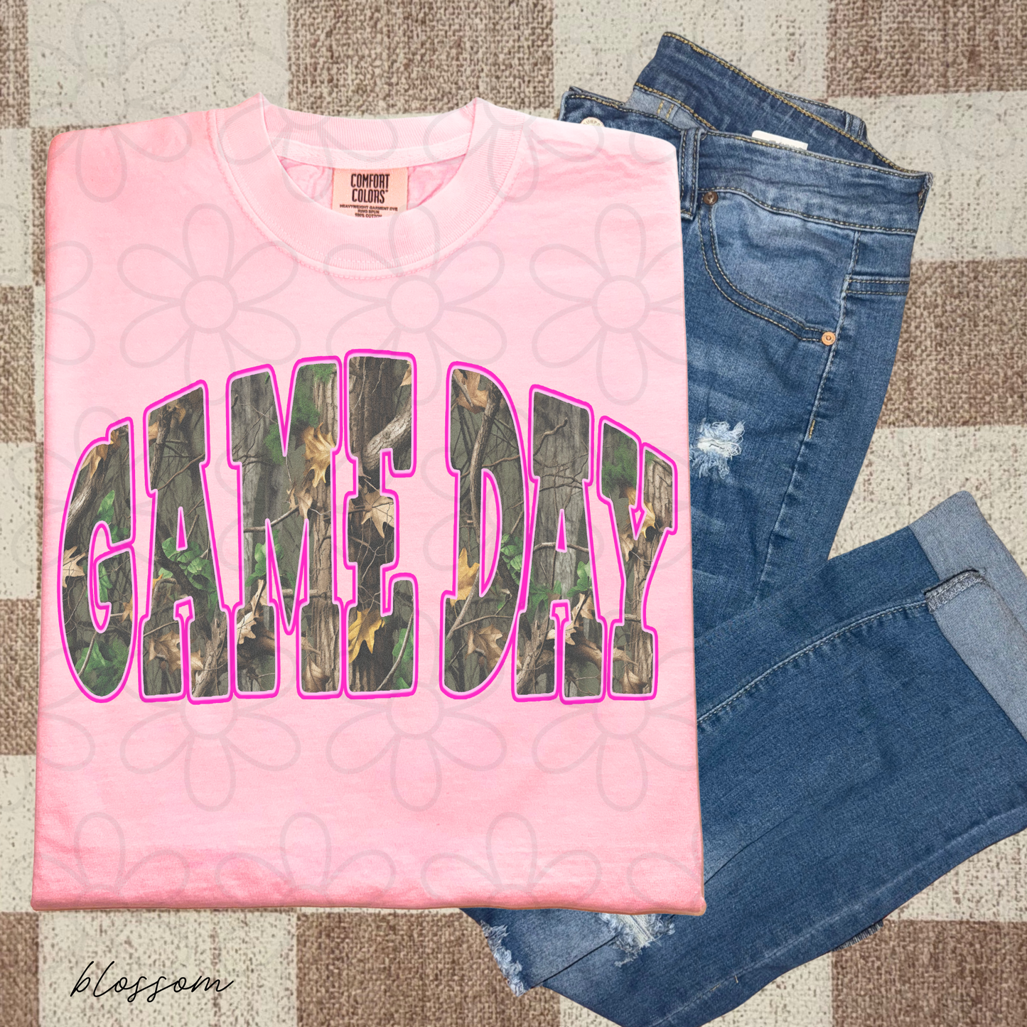 Camo Game Day Pink Outline Completed Tee