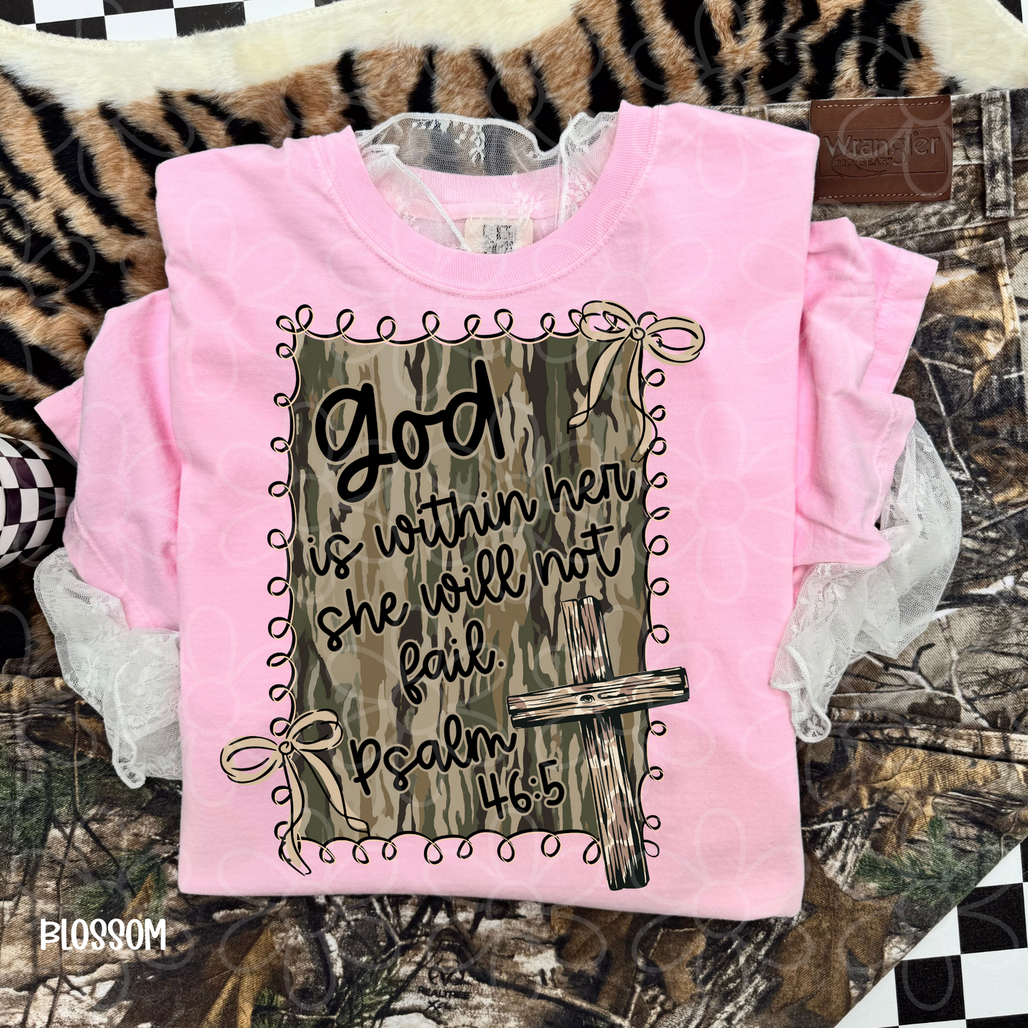 Camo God Is Within Her She Will Not Fail DTF Transfer